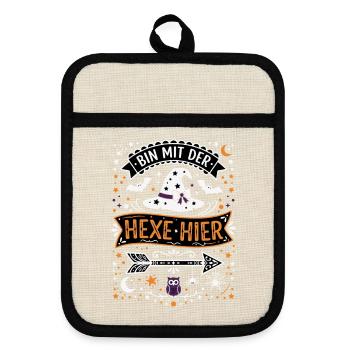 Trick or Treat | Bin Mit Der Hexe Hier | Halloween - Topflappen mit Gummirückseite - Leinen/Schwarz  - Vorne