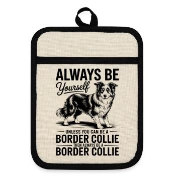 Border Collie Spruch Lustig Border Collie Geschenk - Topflappen mit Gummirückseite - Leinen/Schwarz  - Vorne