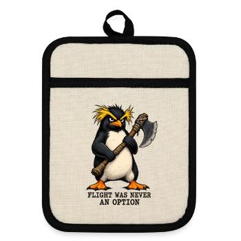 Funny Angry Penguin - Flight Was Never An Option - Topflappen mit Gummirückseite - Leinen/Schwarz  - Vorne