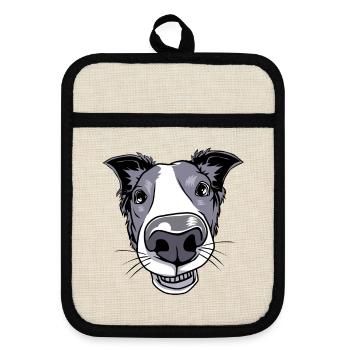 Border Collie - Topflappen mit Gummirückseite - Leinen/Schwarz  - Vorne