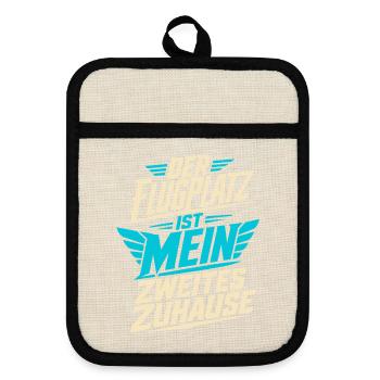 Der Flugplatz ist mein Zuhause - Topflappen mit Gummirückseite - Leinen/Schwarz  - Vorne