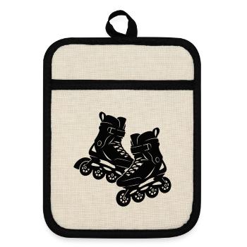 Inlineskates Silhouette – Inline Skating - Topflappen mit Gummirückseite - Leinen/Schwarz  - Vorne