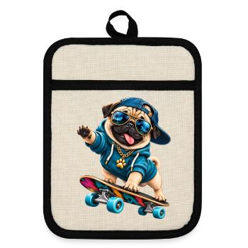 Mops Hund süßer Mops niedlicher Mops - Topflappen mit Gummirückseite - Leinen/Schwarz  - Vorne