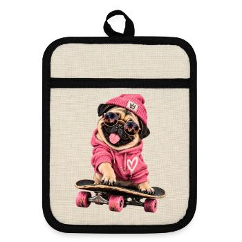 Mops Hund süßer Mops niedlicher Mops - Topflappen mit Gummirückseite - Leinen/Schwarz  - Vorne