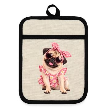 Mops Hund süßer Mops niedlicher Mops - Topflappen mit Gummirückseite - Leinen/Schwarz  - Vorne