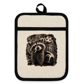 Trash Panda Night Crew Raccoon Opossum Skunk  - Topflappen mit Gummirückseite - Leinen/Schwarz  - Vorne