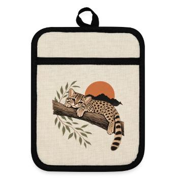  Leopardus Tilcayo Gefleckter Süßer Wilder - Topflappen mit Gummirückseite - Leinen/Schwarz  - Vorne