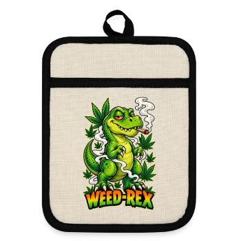 Weed-Rex Smoking Joint Cannabis Dinosaur Design - Topflappen mit Gummirückseite - Leinen/Schwarz  - Vorne