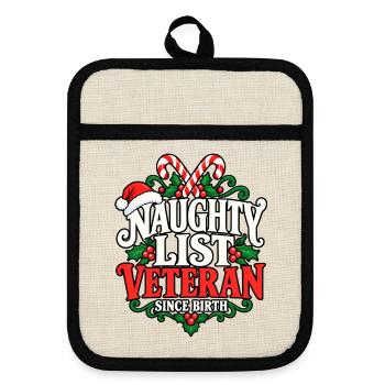 Naughty List Veteran Seit Geburt - Topflappen mit Gummirückseite - Leinen/Schwarz  - Vorne