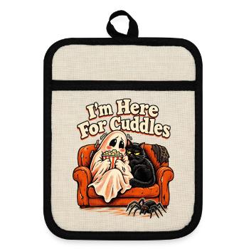I'm Here For Cuddles Halloween Sofa Kater und - Topflappen mit Gummirückseite - Leinen/Schwarz  - Vorne