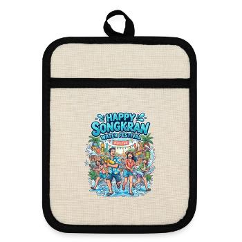 Happy Songkran Wasser Festival - Topflappen mit Gummirückseite - Leinen/Schwarz  - Vorne