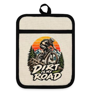 Dirt is my road Mountainbike MTB  - Topflappen mit Gummirückseite - Leinen/Schwarz  - Vorne