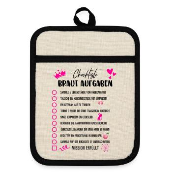 JGA Braut Checkliste Mädelsabend Party Motiv - Topflappen mit Gummirückseite - Leinen/Schwarz  - Vorne