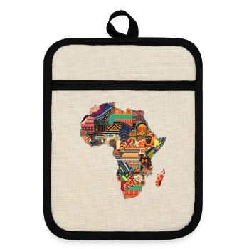 Afrika Karte Reise Backpacker Touristen Souvenir  - Topflappen mit Gummirückseite - Leinen/Schwarz  - Vorne