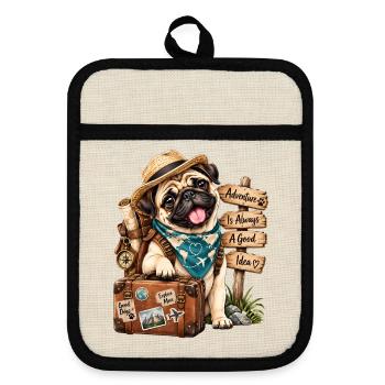 Mops Hund süßer Mops niedlicher Mops - Topflappen mit Gummirückseite - Leinen/Schwarz  - Vorne