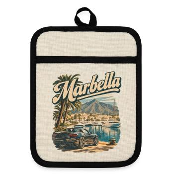 Marbella Puerto Banus Hafen - Topflappen mit Gummirückseite - Leinen/Schwarz  - Vorne