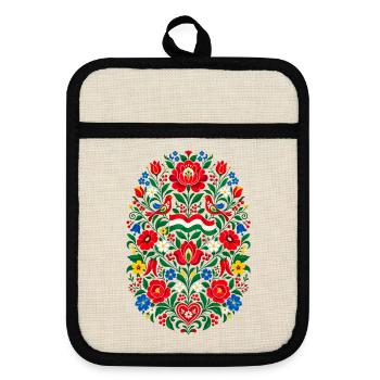 Ungarn | Volkskunst & Blumenornamente - Topflappen mit Gummirückseite - Leinen/Schwarz  - Vorne