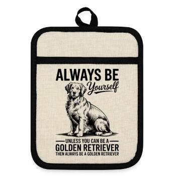 Golden Retriever Lustige Golden Retriever Geschenk - Topflappen mit Gummirückseite - Leinen/Schwarz  - Vorne
