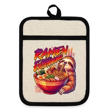 Ramen Entspannung Faultier Nudeln Japan - Topflappen mit Gummirückseite - Leinen/Schwarz  - Vorne