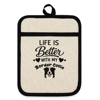Das Leben Ist Besser Mit Meinem Border Collie-hund - Topflappen mit Gummirückseite - Leinen/Schwarz  - Vorne