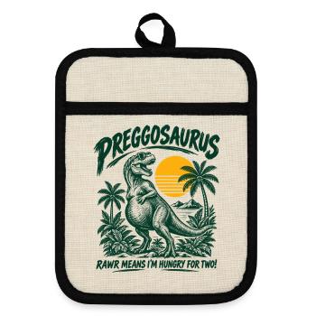 Preggosaurus Schwanger Mamasaurus Babybauch - Topflappen mit Gummirückseite - Leinen/Schwarz  - Vorne