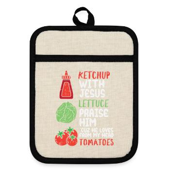 Ketchup mit Jesus Gemüse-Praise - Topflappen mit Gummirückseite - Leinen/Schwarz  - Vorne