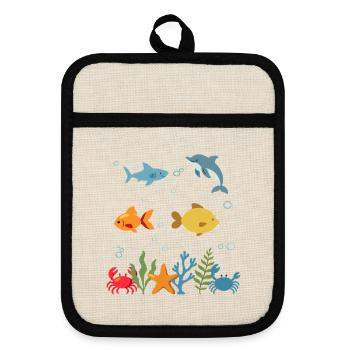 Hai Unterwasser Kinder Delfin Fisch Meeresleben - Topflappen mit Gummirückseite - Leinen/Schwarz  - Vorne