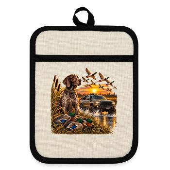 Vintage Hunting Truck Duck Hunting Dog Rustic Outd - Topflappen mit Gummirückseite - Leinen/Schwarz  - Vorne