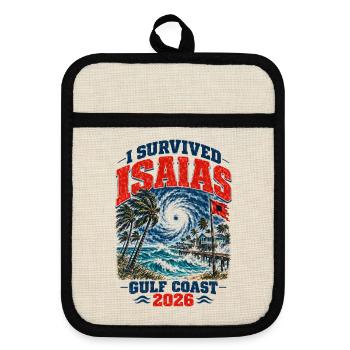 I Survived Isaias Gulf Coast 2026 Storm Survivor - Topflappen mit Gummirückseite - Leinen/Schwarz  - Vorne