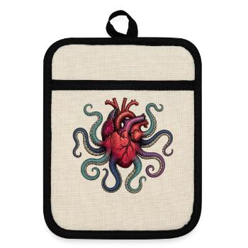 Anatomical Heart Octopus - Topflappen mit Gummirückseite - Leinen/Schwarz  - Vorne