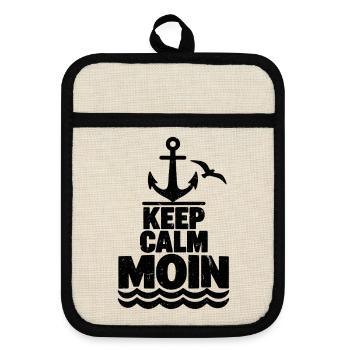 Keep Calm Moin – Maritimer Grunge Look  - Topflappen mit Gummirückseite - Leinen/Schwarz  - Vorne