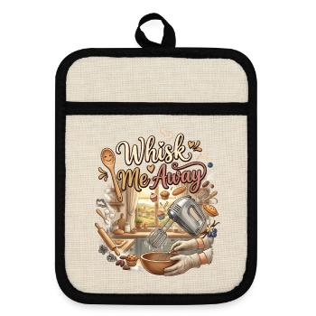 Whisk Me Away – Backen Humor Bäcker Geschenk - Topflappen mit Gummirückseite - Leinen/Schwarz  - Vorne