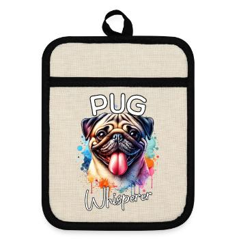 Mops Flüsterer - Topflappen mit Gummirückseite - Leinen/Schwarz  - Vorne