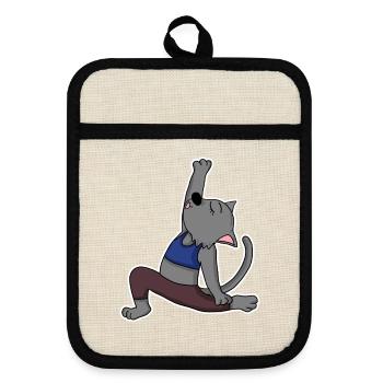 Katze Yoga - Topflappen mit Gummirückseite - Leinen/Schwarz  - Vorne