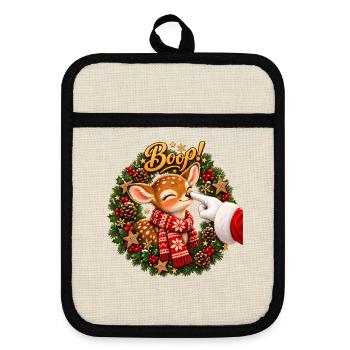 Boop! Cute Reindeer Christmas - Topflappen mit Gummirückseite - Leinen/Schwarz  - Vorne
