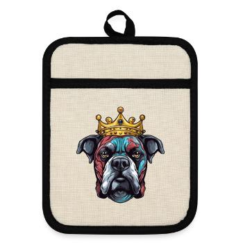 Hund Kopf mit Krone Bunt - Topflappen mit Gummirückseite - Leinen/Schwarz  - Vorne