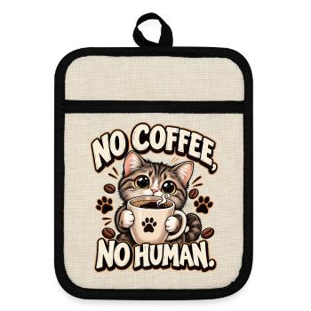 Chat Café: Kein Kaffee, kein Mensch - Topflappen mit Gummirückseite - Leinen/Schwarz  - Vorne
