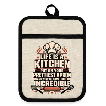 Inspirierende Kochküche Queen Souschef-Backe - Topflappen mit Gummirückseite - Leinen/Schwarz  - Vorne