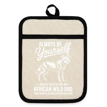 African Wild Dog Afrikanischer Wildhund Geschenk - Topflappen mit Gummirückseite - Leinen/Schwarz  - Vorne