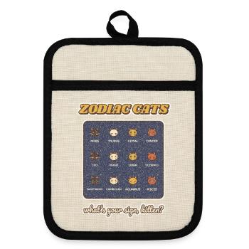 Zodiac-Katzen Alle 12-Sterne-Zeichen - Topflappen mit Gummirückseite - Leinen/Schwarz  - Vorne