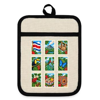 Costa Rica Briefmarken - Topflappen mit Gummirückseite - Leinen/Schwarz  - Vorne