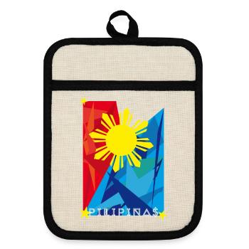 Philippinen Sonnenflagge Filipino Pride - Topflappen mit Gummirückseite - Leinen/Schwarz  - Vorne