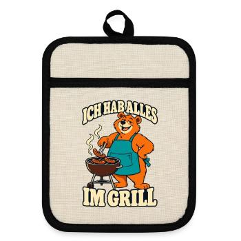 Ich hab alles im Grill – Grillbär Grillmeister - Topflappen mit Gummirückseite - Leinen/Schwarz  - Vorne
