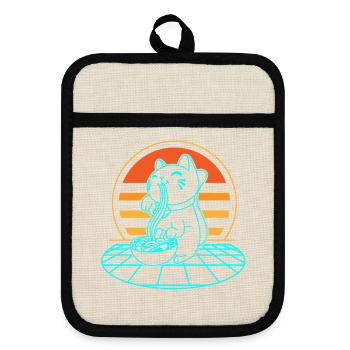 Katze Ramen Retro - Topflappen mit Gummirückseite - Leinen/Schwarz  - Vorne