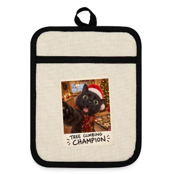 Tree Climbing Champion Schwarze Katze - Topflappen mit Gummirückseite - Leinen/Schwarz  - Vorne