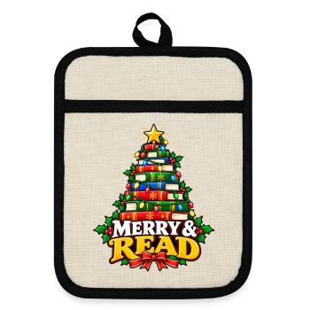 Merry & Read Buch-Weihnachtsbaum - Topflappen mit Gummirückseite - Leinen/Schwarz  - Vorne