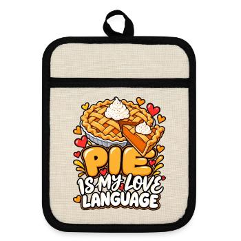 Pie ist meine Liebessprache - Topflappen mit Gummirückseite - Leinen/Schwarz  - Vorne