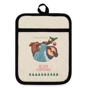Lustiger Weihnachtslemur, der am Ast hängt - Topflappen mit Gummirückseite - Leinen/Schwarz  - Vorne
