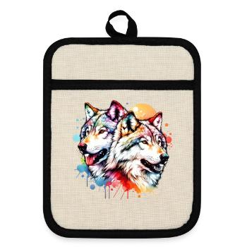 Grauwolf Geschenk - Topflappen mit Gummirückseite - Leinen/Schwarz  - Vorne