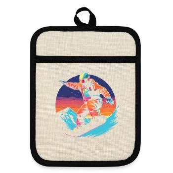90er Jahre Snowboarder - Topflappen mit Gummirückseite - Leinen/Schwarz  - Vorne